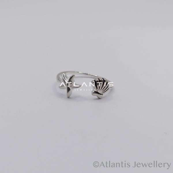 Shell and Starfish Sterling Silver Ring