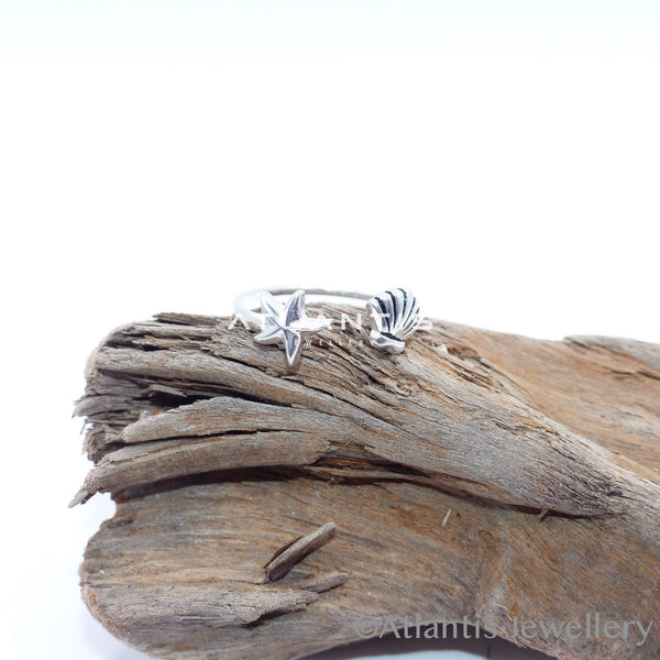 Shell and Starfish Sterling Silver Ring