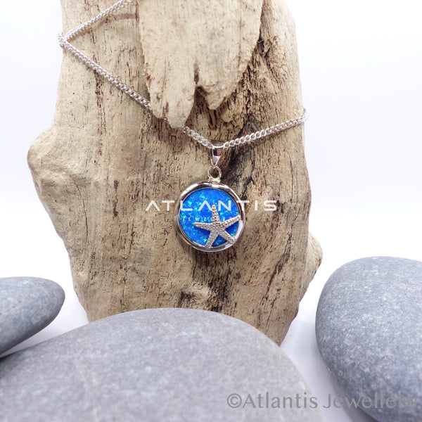 Starfish Necklace set in Blue Opal Background