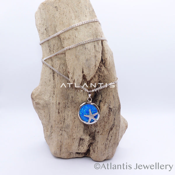 Starfish Necklace set in Blue Opal Background