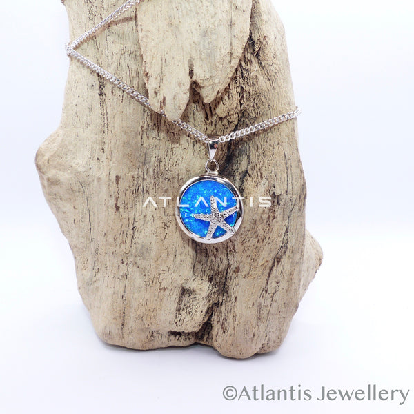 Starfish Necklace set in Blue Opal Background