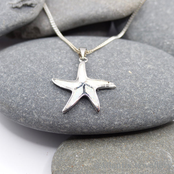 Starfish Necklace in Sterling Silver with White Opal Detailing