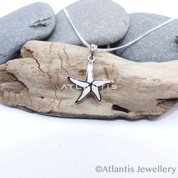 Starfish Necklace in Sterling Silver with White Opal Detailing