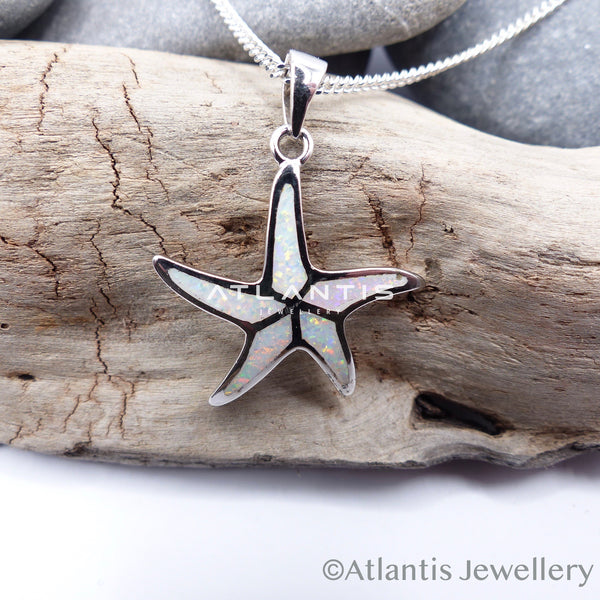 Starfish Necklace in Sterling Silver with White Opal Detailing