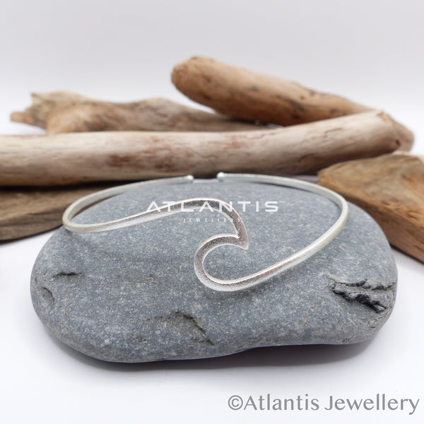 Wave Design Cuff Bracelet Silver Matt Finish