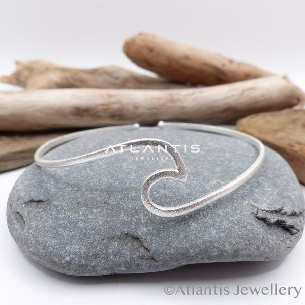 Wave Design Cuff Bracelet Silver Matt Finish