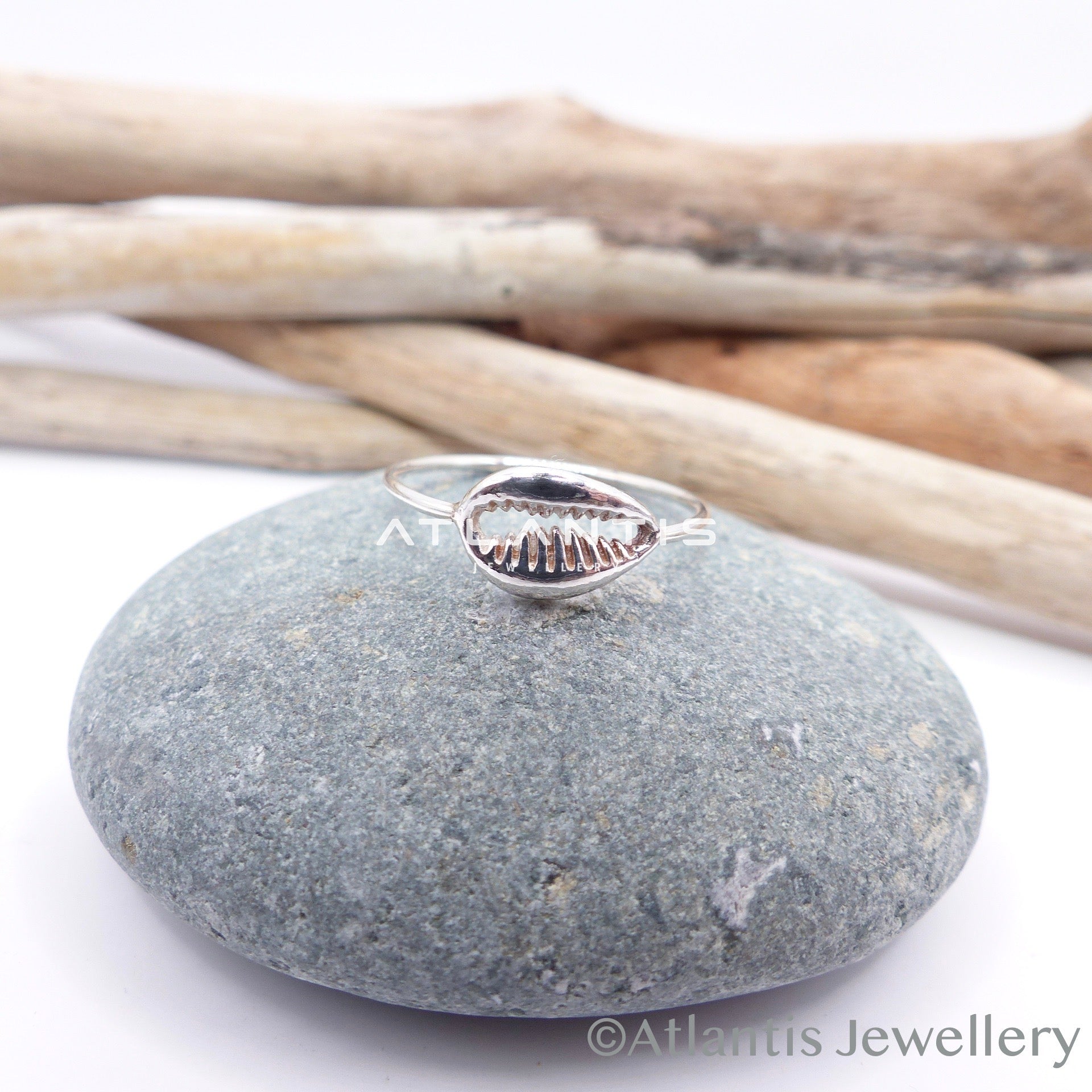 Cowrie Shell Ring Silver with Oxidized detail