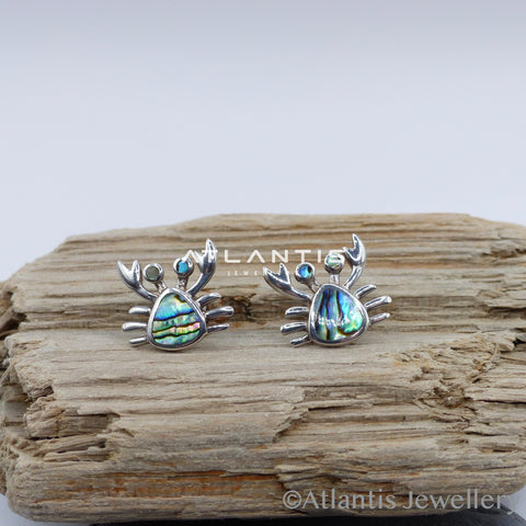 Crab Earrings in Sterling Silver with Abalone Shell inlays