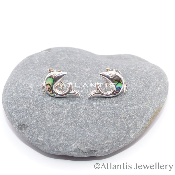 Dolphin Earrings Silver with Abalone Shell inlays