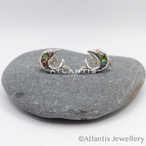 Dolphin Earrings Silver with Abalone Shell inlays