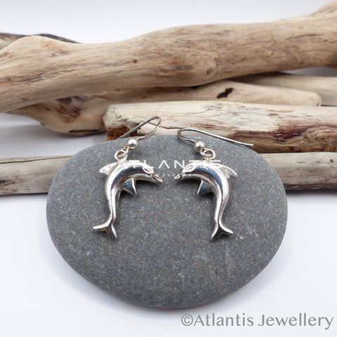 Dolphin Earrings with drop hook fastening - Silver