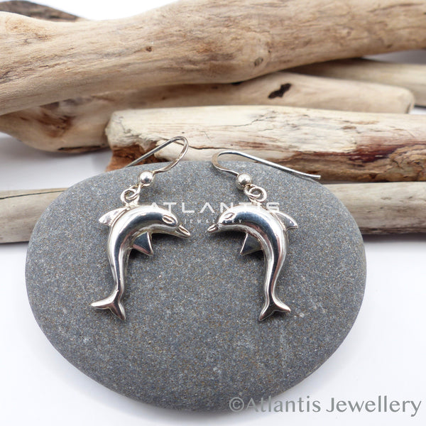 Dolphin Earrings with drop hook fastening - Silver