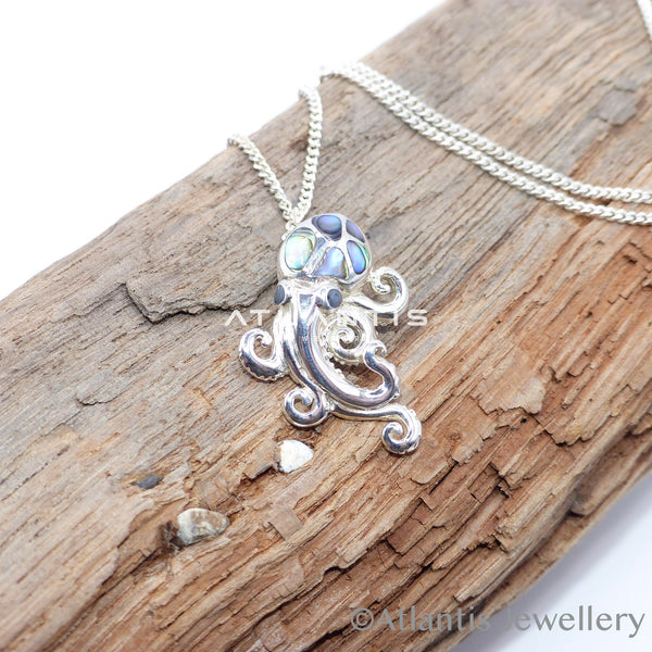 Octopus Necklace in Sterling Silver with Abalone Shell