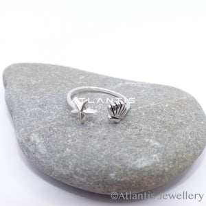 Shell and Starfish Sterling Silver Ring