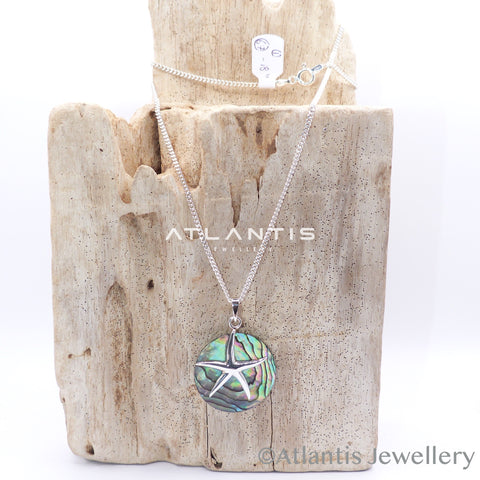 Starfish Pendant in Sterling Silver with Abalone Shell Circular Backing