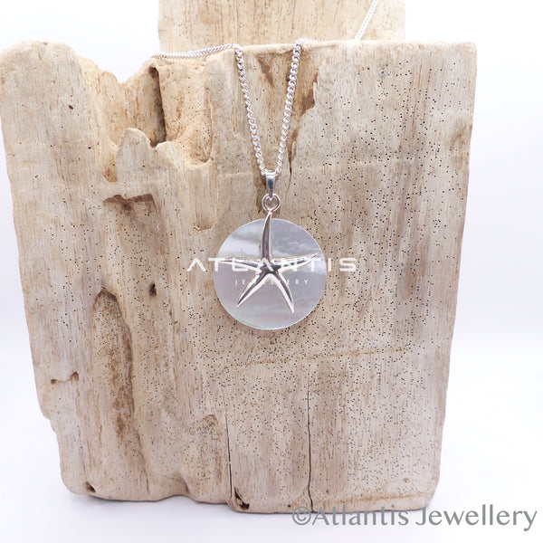 Starfish Pendant in Sterling Silver with Mother of Pearl Shell circular backing