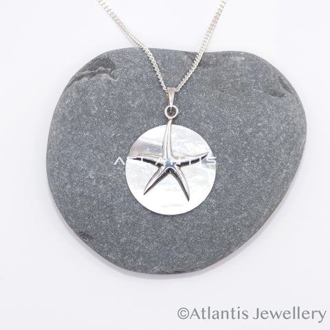 Starfish Pendant in Sterling Silver with Mother of Pearl Shell circular backing