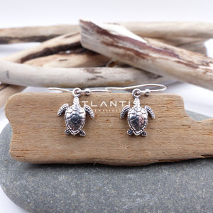 Turtle Earrings in Sterling Silver with Oxidized Detailing