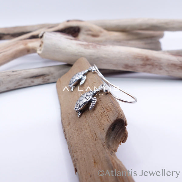 Turtle Earrings in Sterling Silver with Oxidized Detailing