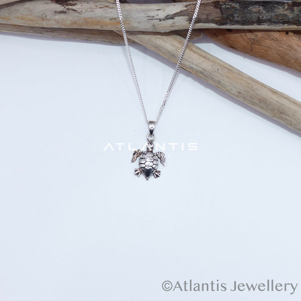 Turtle Necklace with Oxidized Detailing