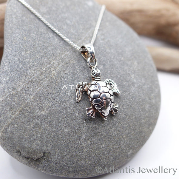 Turtle Necklace with Oxidized Detailing
