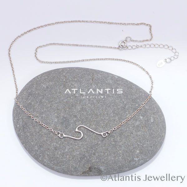 Wave Necklace Sterling Silver on set chain 17" - 18"
