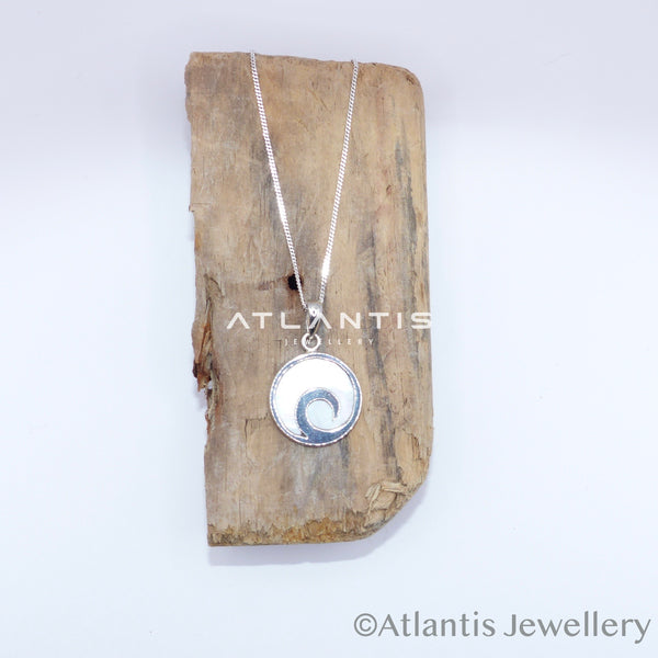 Wave Necklace Sterling Silver inlaid with Mother of Pearl Shell