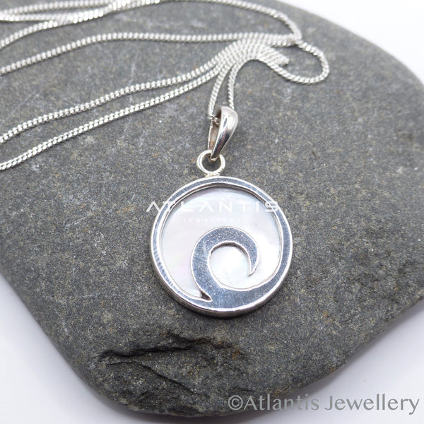 Wave Necklace Sterling Silver inlaid with Mother of Pearl Shell